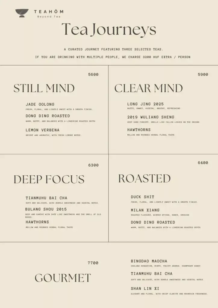 Tea menu - Teahom Budapest